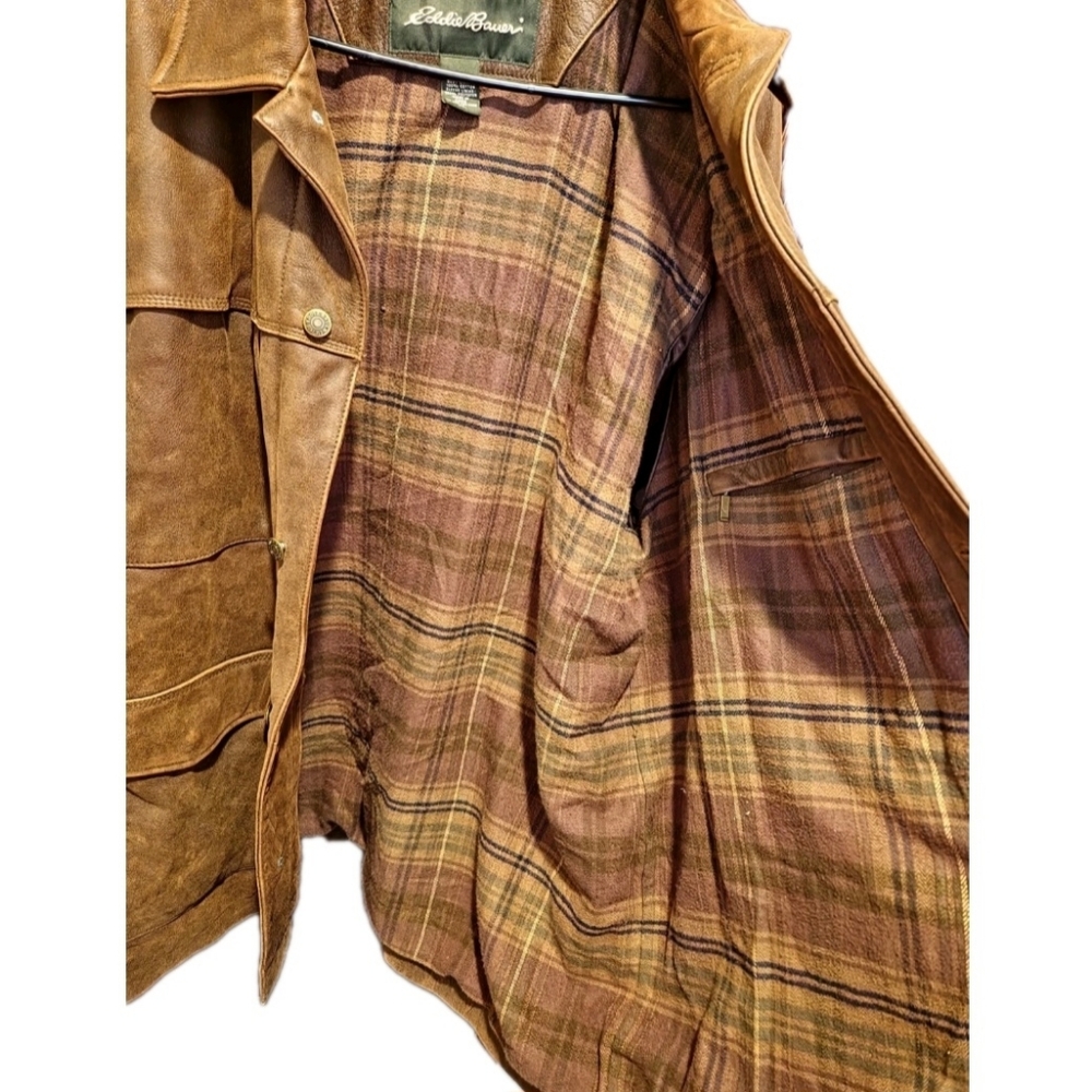 vintage EDDIE BAUER leather coat XL brown SPORTSMAN field jacket TRUCKER Work‎ - Picture 3 of 9